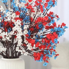 Hananona 10 Pcs 4th of July Flowers Artificial Babys Breath Fake Silk Red White