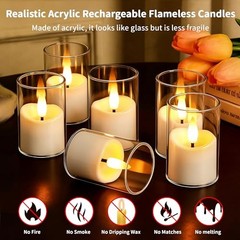 Rechargeable Flameless Candles with Timer Remote, 1.7″x2.» Clear 6 White