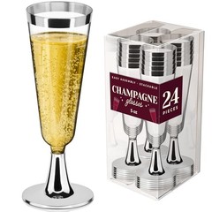 24 Plastic Champagne Flute, 5 Oz -BPA Free- Disposable Wine Glass, 24 Pack