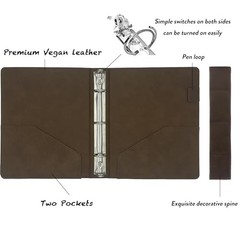 Small 3 Ring Leather Binder with Clipboard for 5.5 x 8.5, Mini 1in (5.5 x 8.5)