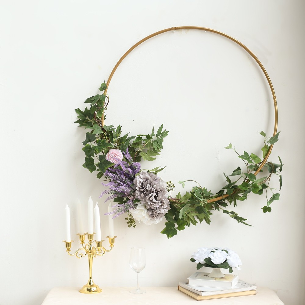 GOLD 36″ wide Round Metal Floral Hoop Wreath Ring Wedding Party Home Decorations