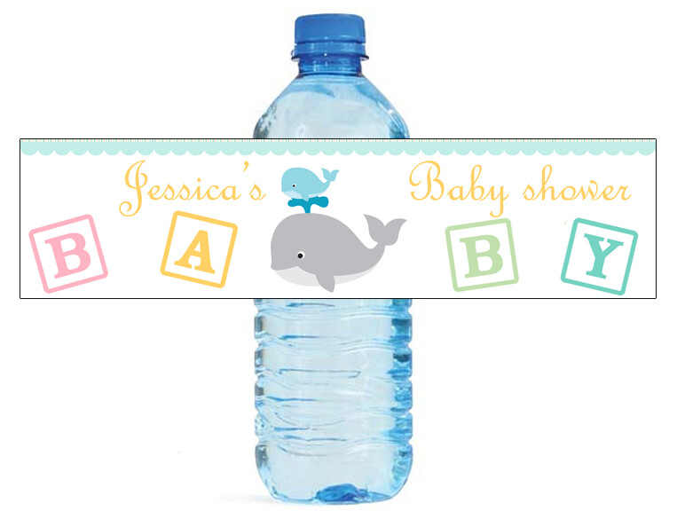 100 Mom & Baby Whale Baby Shower Birthday Water Bottle Labels Special Occasion