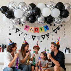 Black and Silver Balloons – 60pcs 12″ Black and White Black White Sliver