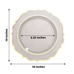 10 CLEAR 10.5″ Round Plastic Dinner Plates GOLD Scalloped Rim Events Wedding