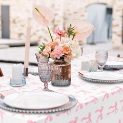 Oudain 3 Pcs Pink Bow Table Cloth 54 x 108 54 x 108 inches, and White