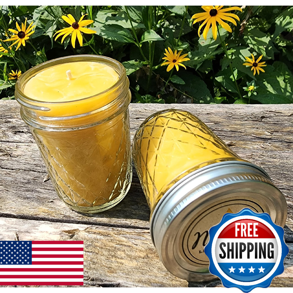 Natural Light Made In Usa 2/ 8Oz Beeswax Jar Candles 2.25 W X 3.75 H Burning