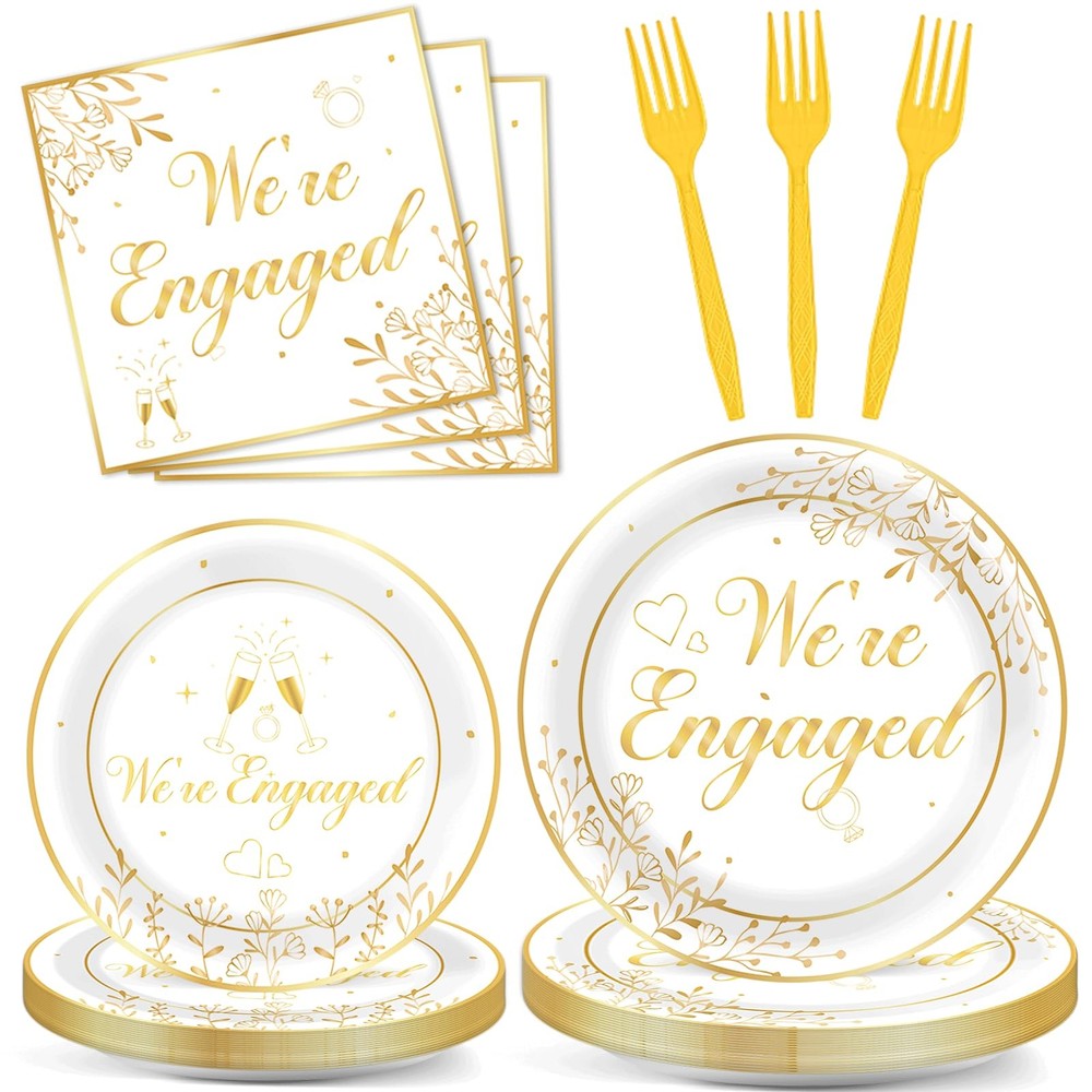 Justforjoyful 96Pcs Happy Engagement Party Supplies medium, Gold