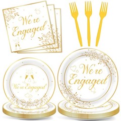 Justforjoyful 96Pcs Happy Engagement Party Supplies medium, Gold