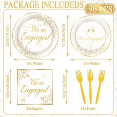 Justforjoyful 96Pcs Happy Engagement Party Supplies medium, Gold