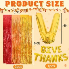 Thanksgiving Foil Fringe Curtains with Balloons, 2 Pack 3.3×6.6ft Thanksgivin…