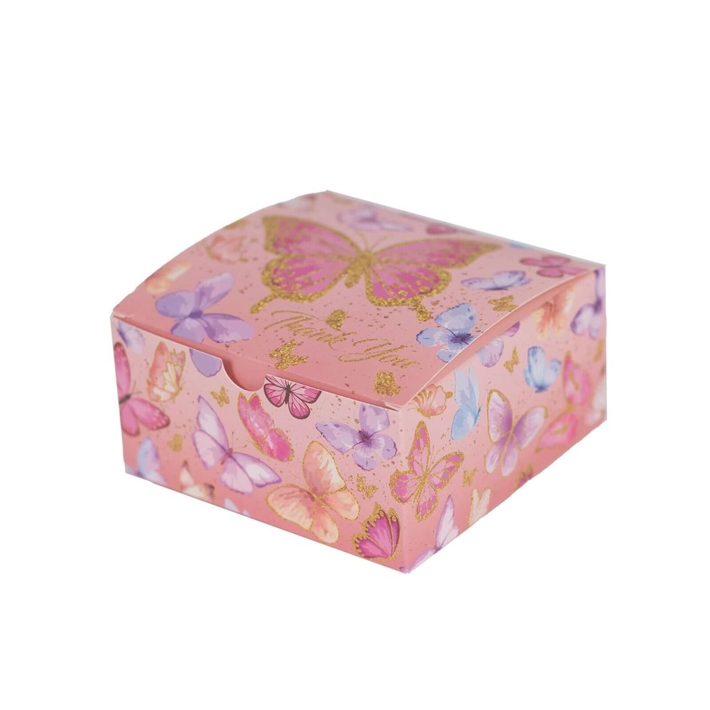 25 Pink Butterfly Themed Party Favor Boxes «Thank You» Print Events Decorations
