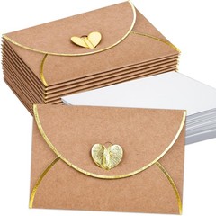 30 Pcs Mini Envelopes With Gold Heart Shaped Clasp, 25*15CM, Kraft