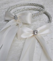 Crystal Pearl Greek Orthodox Wedding Stefana with 2-24″ Wedding Candles in Ivory