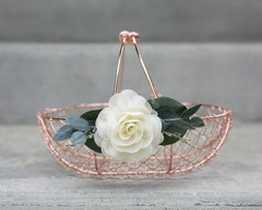 Ragga Wedding Rose Gold Flower Girl Basket Copper Colored Wire And Eucalyptus