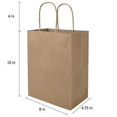 100 Pack 8×4.75×10 inch Plain Medium Paper Brown Kraft Bags with Handles Bulk