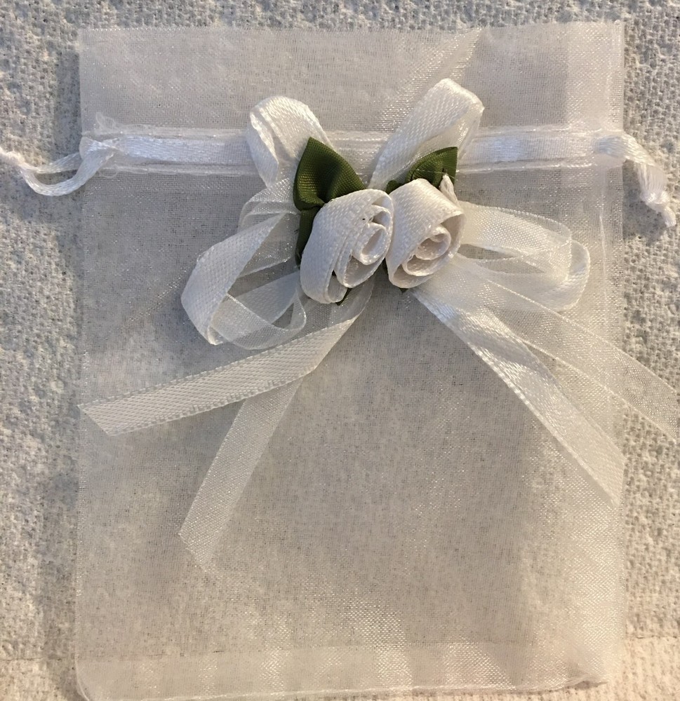 White Rose Organza Wedding Party Favor Gift Bags 50pcs 4×4 7/10 inch