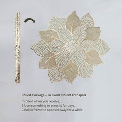 Gold Round Placemats for Dining Table Set of 6 Pressed 6Pcs, A5/Hibiscus/Gold