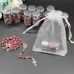 US 12 Lady Guadalupe Rosary Silver Cap Glass Jar Baby Shower Baptism Party Favor