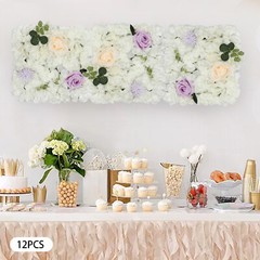 3D Flower Wall Panel-12pcs Artificial Flower Wall Background Silk Rose Wedding