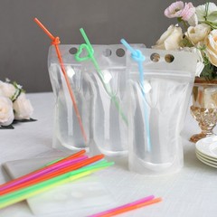 Clear 50 Plastic 12 oz Stand-up Drink Pouches Straws Party Events Decorations