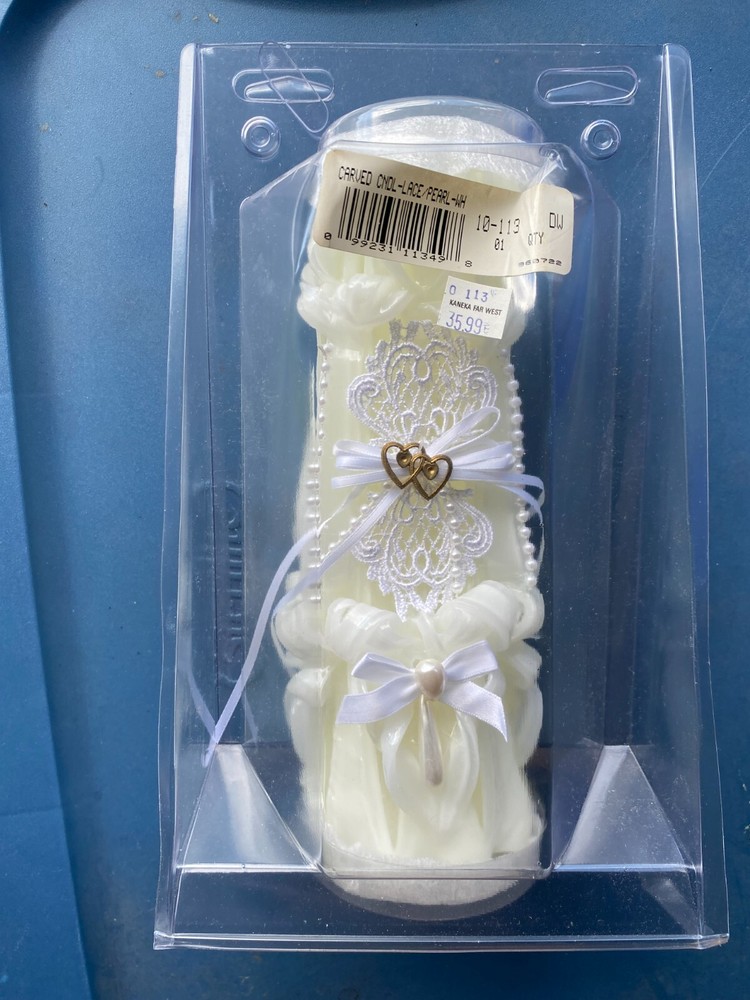 New Lillian Rose Pearl Unity Wedding Ceremony Pillar Candle NOS Hearts Lace