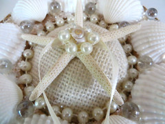 Beach wedding ring bearer pillow_Star fish + seashells_6 1/2 inch round