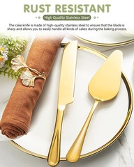 2-Piece Gold Cake Cutting Set Serrated Knife & Pie Server Spatula for Desserts