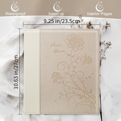 Photo Album 8×10 Clear Pages Pockets Leathe Cover Slip 50 Pockets/1PK, Beige