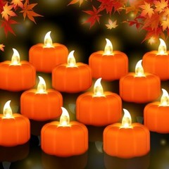Fall Decorations for Home Pumpkin Tea Lights, 12 Pack LED Orange 12 PACK