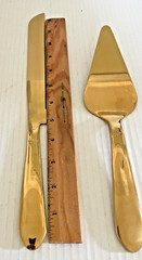 Wedding Two-Piece Gold Knife and Server Cutting Set New