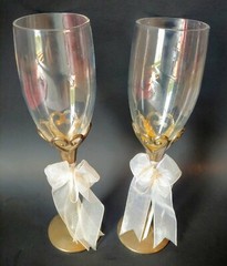Vtg Champagne Flute Goblet Crystal Glass Wedding Toast Metal Cased Stem Barware