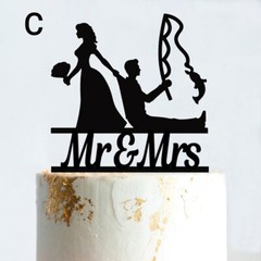 4 Styles Funny Fishing Hunting Wedding Cake Topper Decoration Groom & Bride