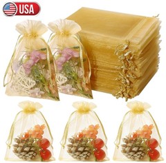 200× Golden Drawstring Organza Pouches 4″x6″ Wedding Jewelry Candy Gift Bags US