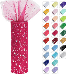 Rose Red Glitter Tulle Rolls 6 Inch by 10 Yards Sequin Tulle Fabric Ribbon for D