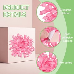 6 Pcs 4 Inch Grosgrain Curly Bows for Gift Wrapping Self-Adhesive Dark Pink