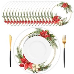 50 Pcs Christmas Paper Placemats Disposable Christmas Poinsettia & Pine Wreath