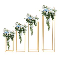 4PCS Gold Flower Stand Rectangular Rack Set For Wedding Table Centerpieces Decor