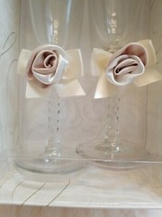 Lillian Rose Wedding Toasting Flutes Champagne Glasses Pink/Ivory Satin Rose NIB