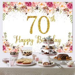 Pink Flowers Happy 70th Birthday Decorations for Women Men White Pink Floral …