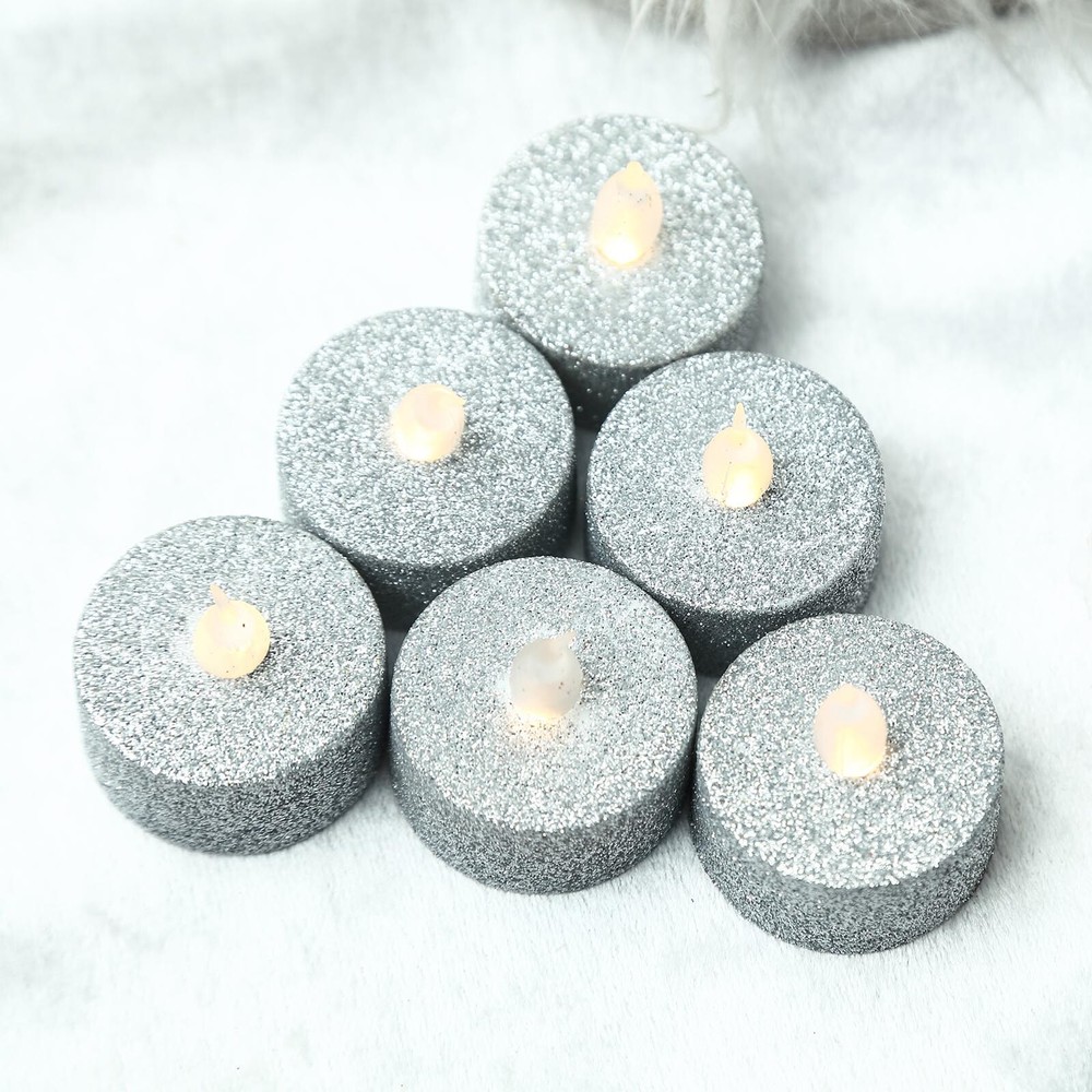 12 pcs 1.5″ tall LED Tealight Glittered Candles Lights Wedding Home Centerpieces
