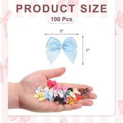 100 Pcs Mini Blue Ribbon Bows with Pearl 1″ Ribbon Flowers Appliques