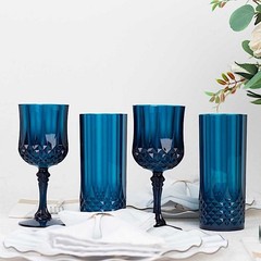 Balsa Circle Navy Blue Crystal Cut Disposable Plastic Wine 8 oz,