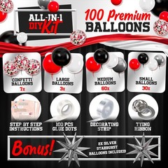 ALL-IN-1 Red Black and White Balloon Arch Kit for Red and Black Birthday Part…