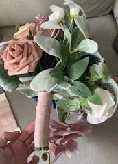 Ling’s Moment Pink Blue Bridal Bouquet Cascading, Dusty Rose Navy Wedding Bou…