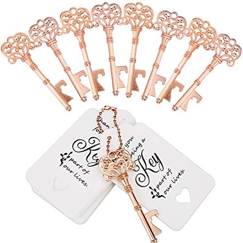 20 PCS Wedding Favors Key Bottle Opener,Vintage Skeleton Key Bottle Rose Gold