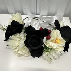 Artificial Wedding Rose Garland w/ White Ribbon Ties – Black White Red Green