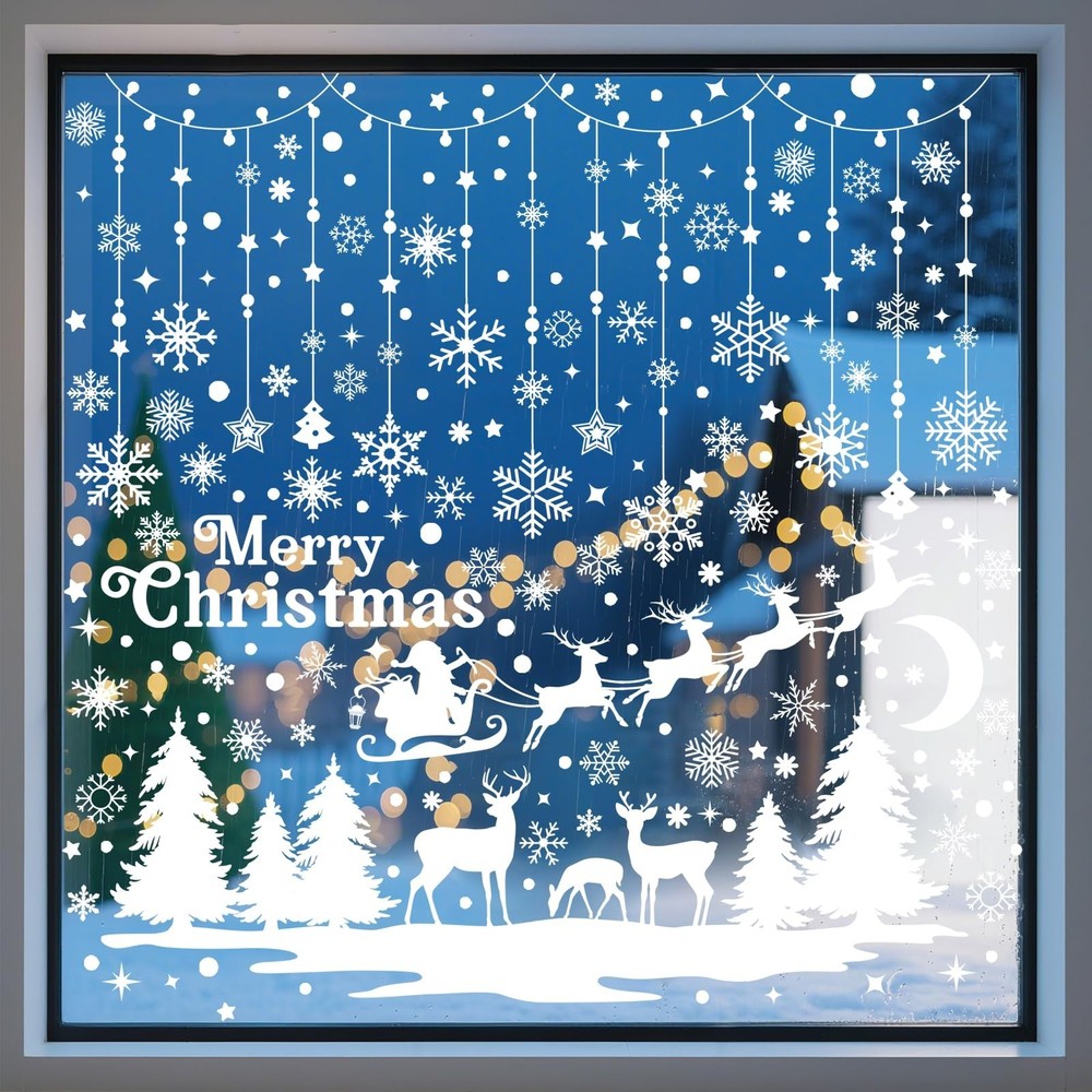 209 Pcs Christmas Window Clings – 9 Sheets White Snowflake Christmas Trees Wi…