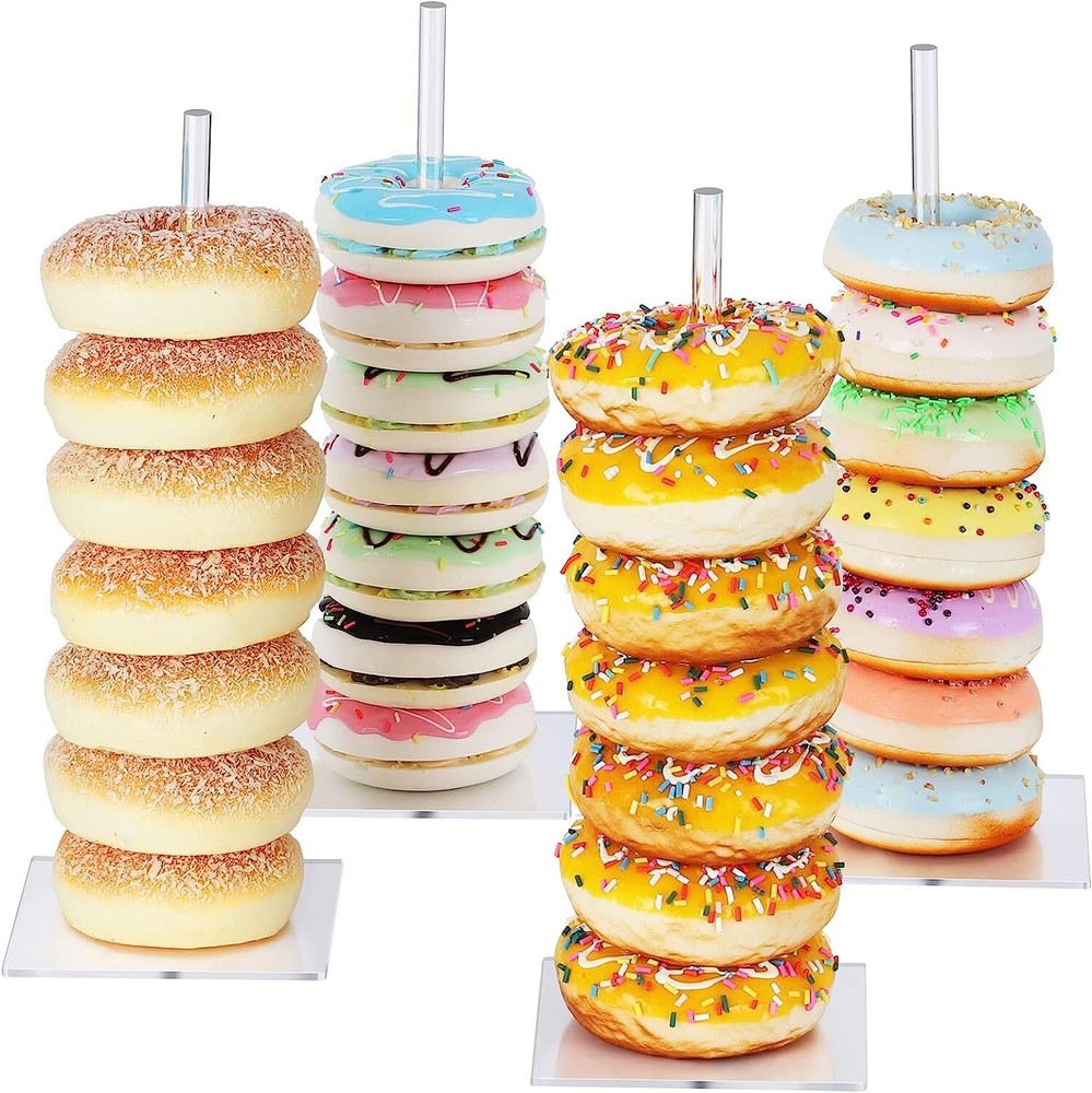 Donut Stand Acrylic 4 Pack, Clear Bagel Display L x W x H: 4.5 x 4.5 x 12 inch