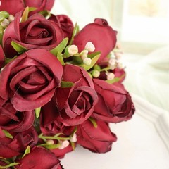 BURGUNDY 3 Bouquets 13″ Silk Rose Bud Artificial FLOWER Bushes Party Decorations