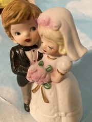 Vintage Bride and Groom Wedding Cake Topper Figurine with Bouquet-USED